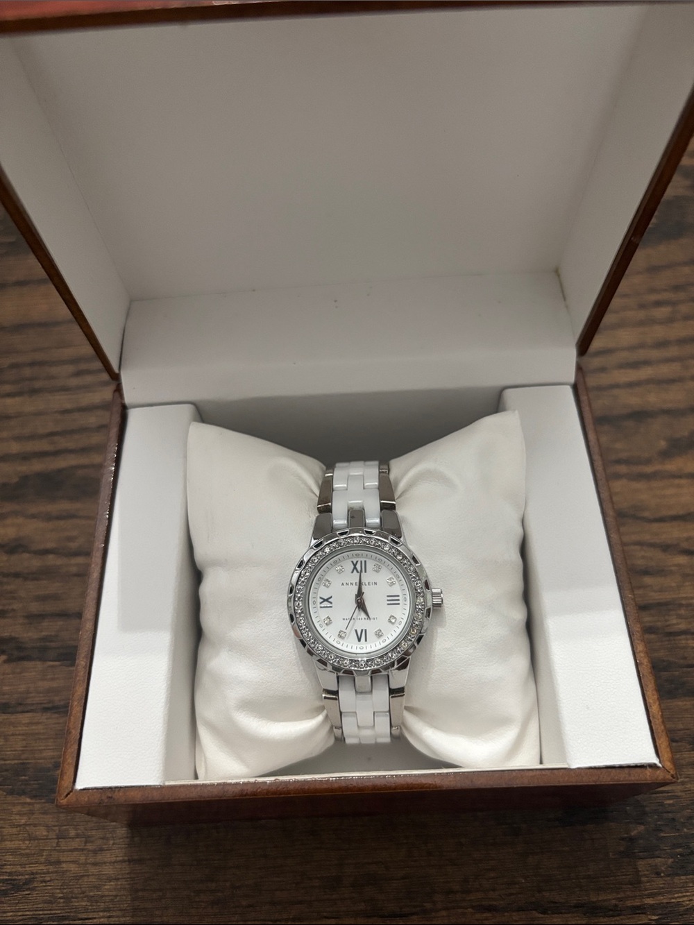 Anne Klein Silver and White Crystal-Accented Watch
